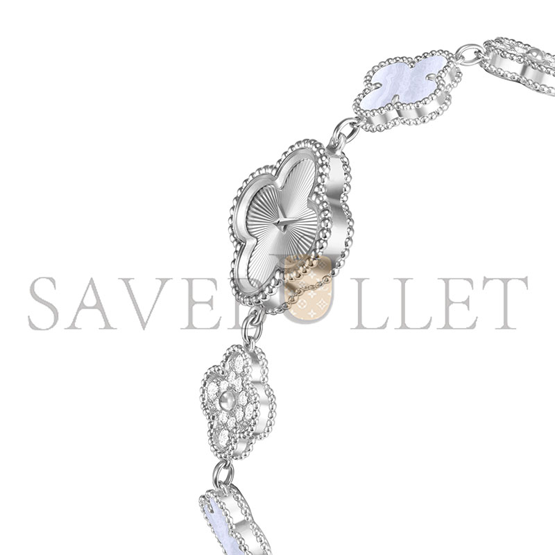 VAN CLEEF SWEET ALHAMBRA WATCH 18K WHITE GOLD CHALCEDONY DIAMOND VCARPEU100